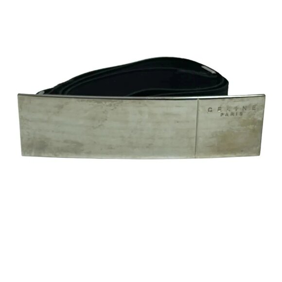 CELINE - Black Silver Chemical Fiber Hardware Belt - Picture 1 of 5